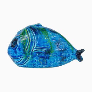 Rimini Blue Glazed Fish Sculpture Figurine by Aldo Londi attributed to Bitossi, Italy, 1950s
