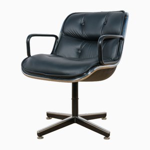 Black Leather Desk Chair by Charles Pollock for Knoll Inc. / Knoll International, 1970s
