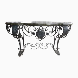 Antique Console Table in Wrought Iron and Marble, 1800s