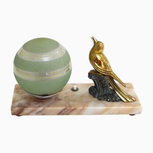 Small Art Deco Table Lamp with Marble Bird Sculpture, 1930s
