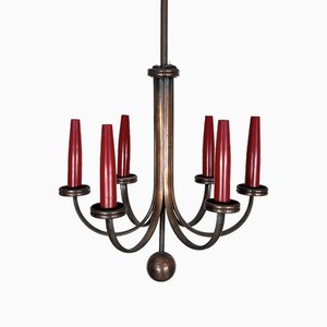 Mid-Century Modern Copper Six-Arm Chandelier in Style of Gio Ponti, Italy, 1950s