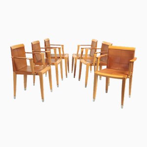 Italian Aro Chairs in Cognac Leather by Chi Wing Lo for Giorgetti, 1990s, Set of 6