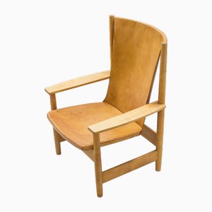 Modern Swedish Leather Lounge Chair, 1950s