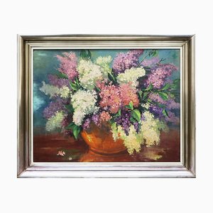 Latvian Artist, Lilac Bouquet, 1950s, Canvas Painting, Framed