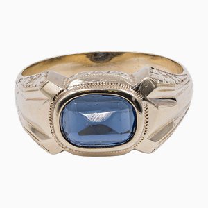 Vintage 12 Karat Gelbgold Ring mit Blauer Glaspaste, 1950er