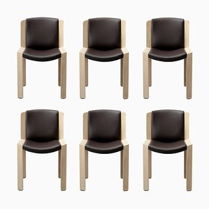 Chair 300 in Wood and Sørensen Leather by Joe Colombo for Karakter, Set of 6