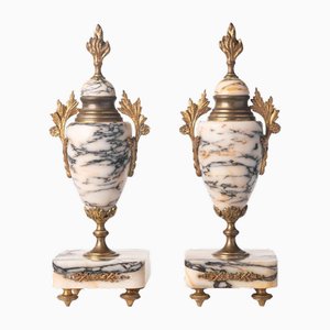19th Century French Cassolettes Urns in Marble and Bronze