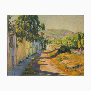 Jose Ariet Olives, paisaje de pueblo impresionista, principios del siglo XX, óleo sobre lienzo