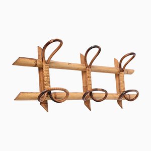 Mid-Century Modern French Riviera Rattan and Bamboo Coat Rack, Italy, 1960s