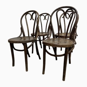 Art Nouveau French Bistro Bentwood Dining Chairs, 1920a, Set of 4