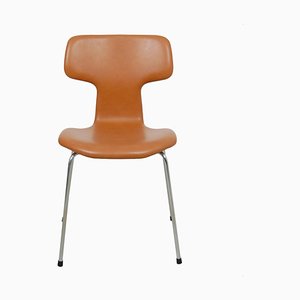 Cognacfarbener Classic T-Stuhl aus Leder von Arne Jacobsen für Fritz Hansen, 1990er