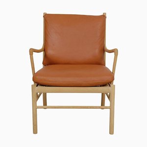 Colonial Chair with Frame in Oak and Cognac Aniline Cushions by Ole Wanscher for Carl Hansen & Søn
