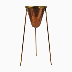 Copper & Brass Tripod Floor Ashtray attributed to Carl Auböck, Austria, 1950s