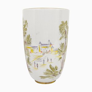 Jarrón alemán Mid-Century grande de porcelana pintado a mano atribuido a Hutschenreuther, años 50