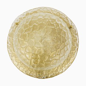 Large Textured Bubble Glass and Brass Flush Mount, Germany, 1970s