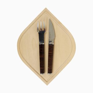 Modernist Flatware and Wooden Board attributed to János Megyik for Amboss Austria, 1970s, Set of 3