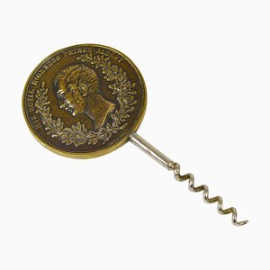 Large Brass Coin Cork Screw or Bottle Opener attributed to Carl Auböck, Austria, 1950s