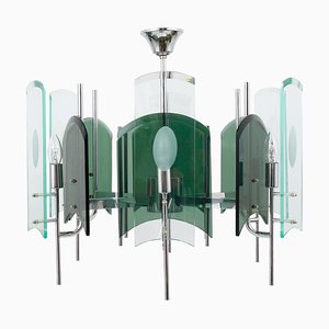 Großer Italienischer Glas Kronleuchter im Stil von Fontana Arte, 1960er