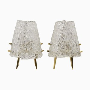 Mid-Century Brass & Textured Glass Table Lamps attributed to J. T. Kalmar for Kalmar, Austria, 1950s, Set of 2