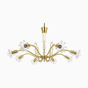 Viennese Brass & Crystal Chandelier attributed to Emil Stejnar for Rupert Nikoll, 1950s