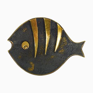 Mid-Century Brass Fish Ashtray attributed to Walter Bosse for Hertha Baller, Austria, 1950s