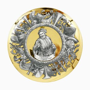 Gilded Falstaff Plate by Piero Fornasetti for Guiseppe Verdi, Italy, 1970s
