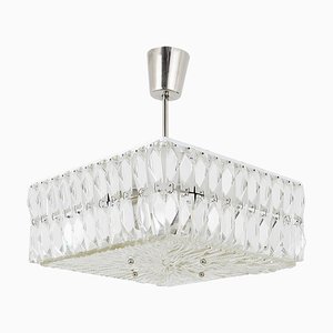 Modernist Square Ceiling Light with Faceted Crystals from Bakalowits & Söhne, Austria, 1960s
