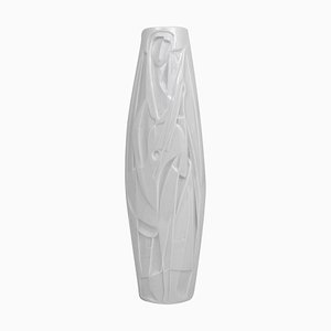 Vase Op Art Relief Blanc en Porcelaine par Cuno Fischer pour Rosenthal Studio-Linie, 1960s