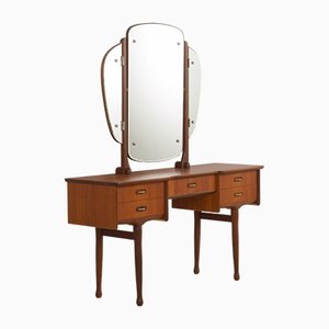 Vintage Scandinavian Teak Dressing Table with Adjustable Mirrors and 5 Drawers, Denmark, 1960s