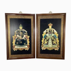 Chinoiserie Asian Emperor- Empress Wall Plaque, China, 1980s, Set of 2