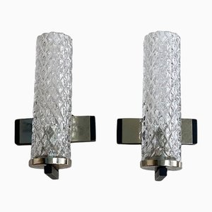 Vintage Glass Wall Sconces with Metal Base, 1960s, Set of 2