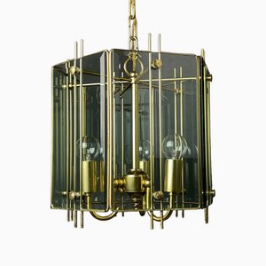 Vintage Brass Polished Glass Pendant Lamp, Italy, 1960s