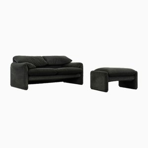 Maralunga 2-Seater Sofa with Ottoman by Vico Magistretti for Cassina, Set of 2