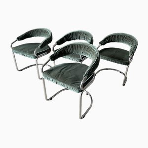 Mid-Century Italian Modern Dining Chairs in Velvet & Chrome by Giotto Stoppino, 1970s, Set of 4