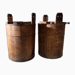 Antique Wooden Buckets, Japan, 1920s, Set of 2