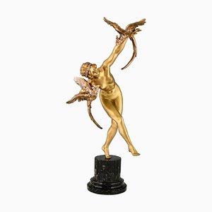 Claire Jeanne Roberte Colinet, Art Deco Nude with Parrots, 1925, Bronze on Marble Base