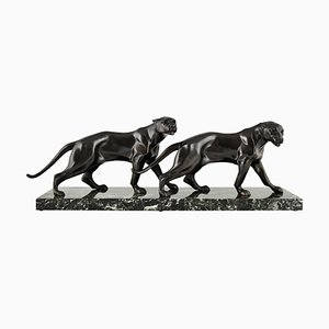 Dautrive, Art Deco Panthers, 1925, Bronze auf Marmorsockel