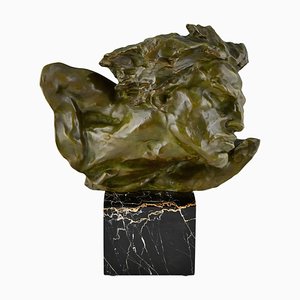 André César Vermare, Art Deco Le Rhone Skulptur des Menschen, 1920, Bronze auf Marmorsockel