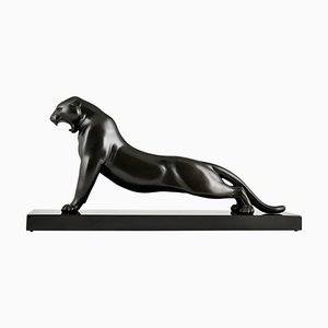 Emile Louis Bracquemond, Art Deco Stretching Panther, 1925, Bronze auf Marmorsockel