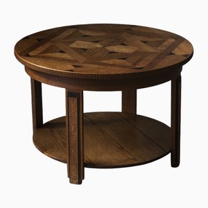 Art Deco Round Coffee Table with Intarsia Top, 1930s