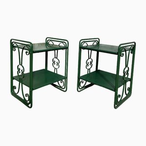 Mid-Century Italian Modern Bedside Tables with Ornaments in Green Painted Iron, 1970s, Set of 2