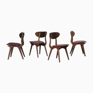 Dining Chairs in Teak and Burgundy by Louis Van Teeffelen, the Netherlands, 1960s, Set of 4