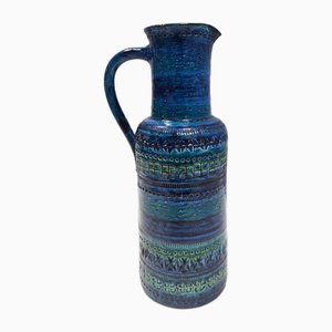 Vase Rimini Postmoderne en Céramique Bleue par A. Londi et F. Montelupo pour Bitossi, 1970s