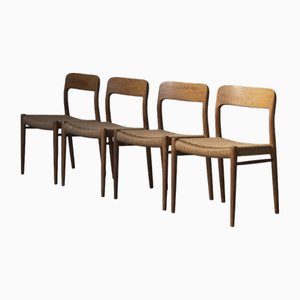 Danish Dining Chairs Model 75 in Oak by Niels O. Moller for J.L. Moller, 1960s, Set of 4