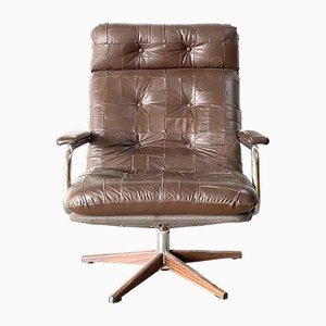 Mid-Century Brown Leather Armchair