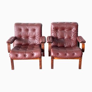 Mid-Century Crimson Leather Armchair