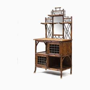 Late 19th Century Bamboo Etagere Leaded Stained Glass Cabinet