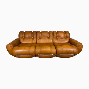 Mid-Century Italian Space Age Leather 3-Seater Sofa, 1970s