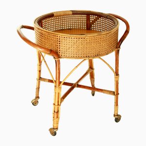 Vintage Bamboo and Viennese Straw Bar Cart, Italy, 1970s
