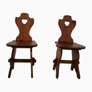 Vintage Walnut Heart Chairs, Set of 2